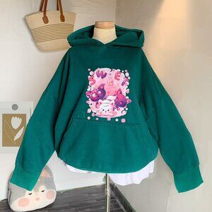 Teal Green Sweet Cats Graphic Hoodie